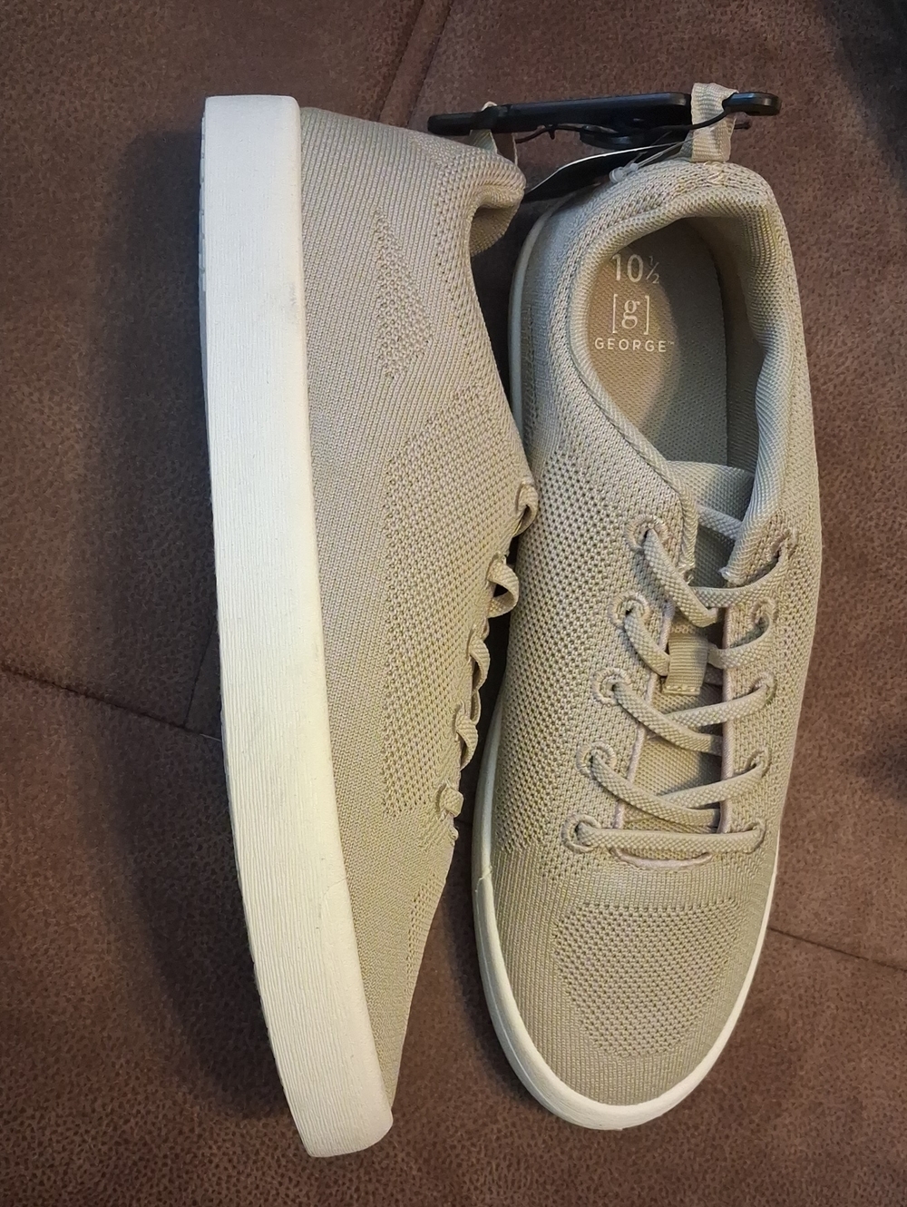 George Men's Knit Lace-Up Sneakers in Khaki Size 10 1/2